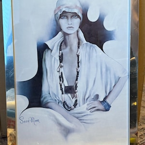 vintage Sara Moon framed print - 1970s fashion art  - 43cm  tall frame