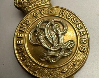 Insignia de gorra vintage del ejército británico de los Húsares de la Reina, 7.º de la Segunda Guerra Mundial