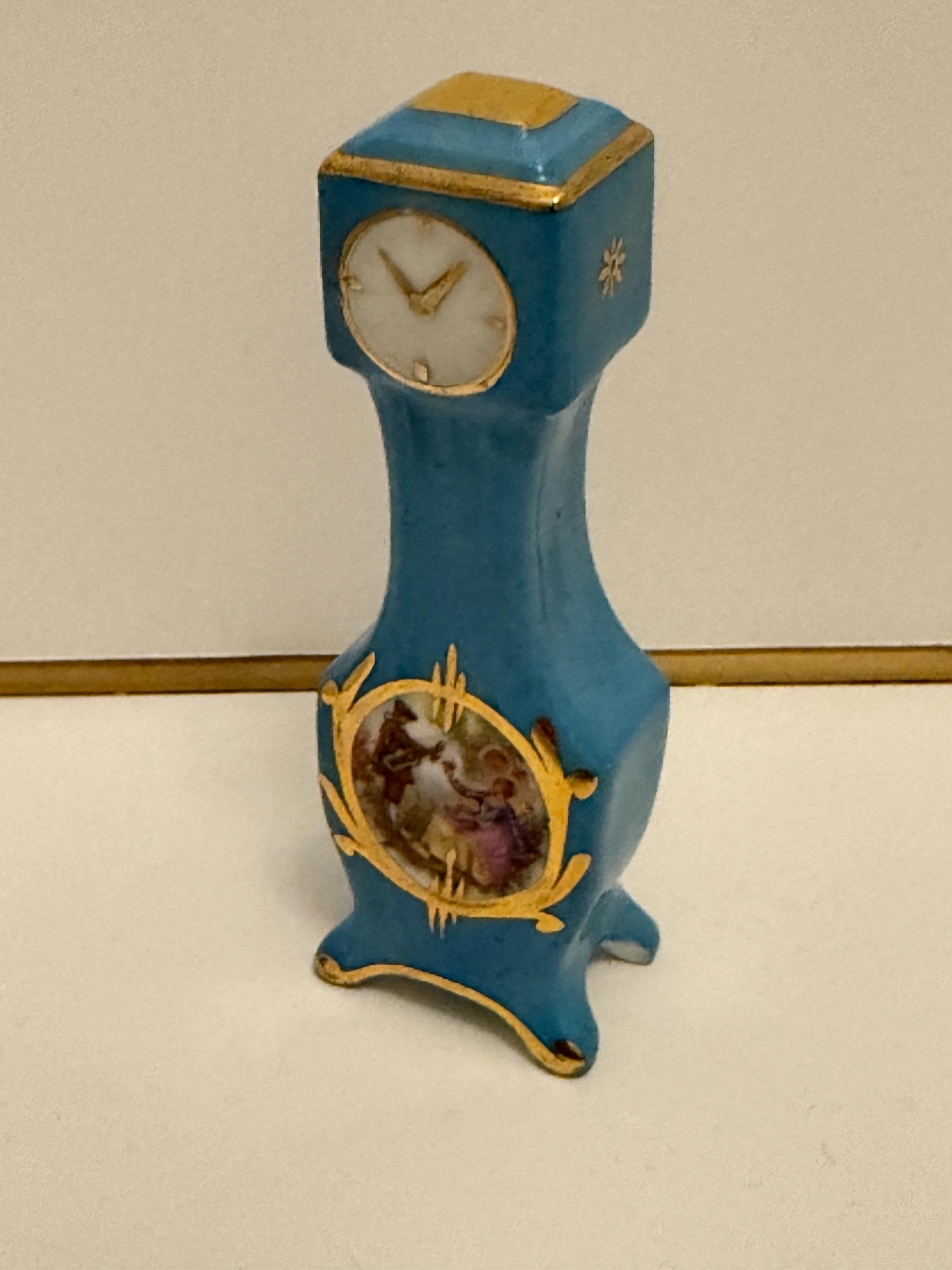 Vintage Limoges Miniature Porcelain Grandfather Clock Figurine