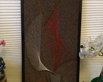 Vintage pin art sailing boat picture wall hanging