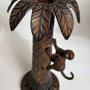 Vintage Monkey on palm tree, metal candle holder  / candle stick