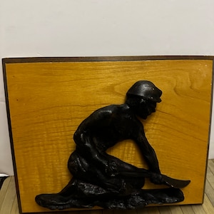 Vintage D Bramley - mounted metal Cast Miner Sculpture