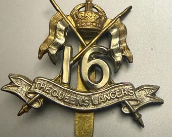 Insignia de gorra vintage del 16.º Regimiento de Lanceros de la Reina del Ejército Británico