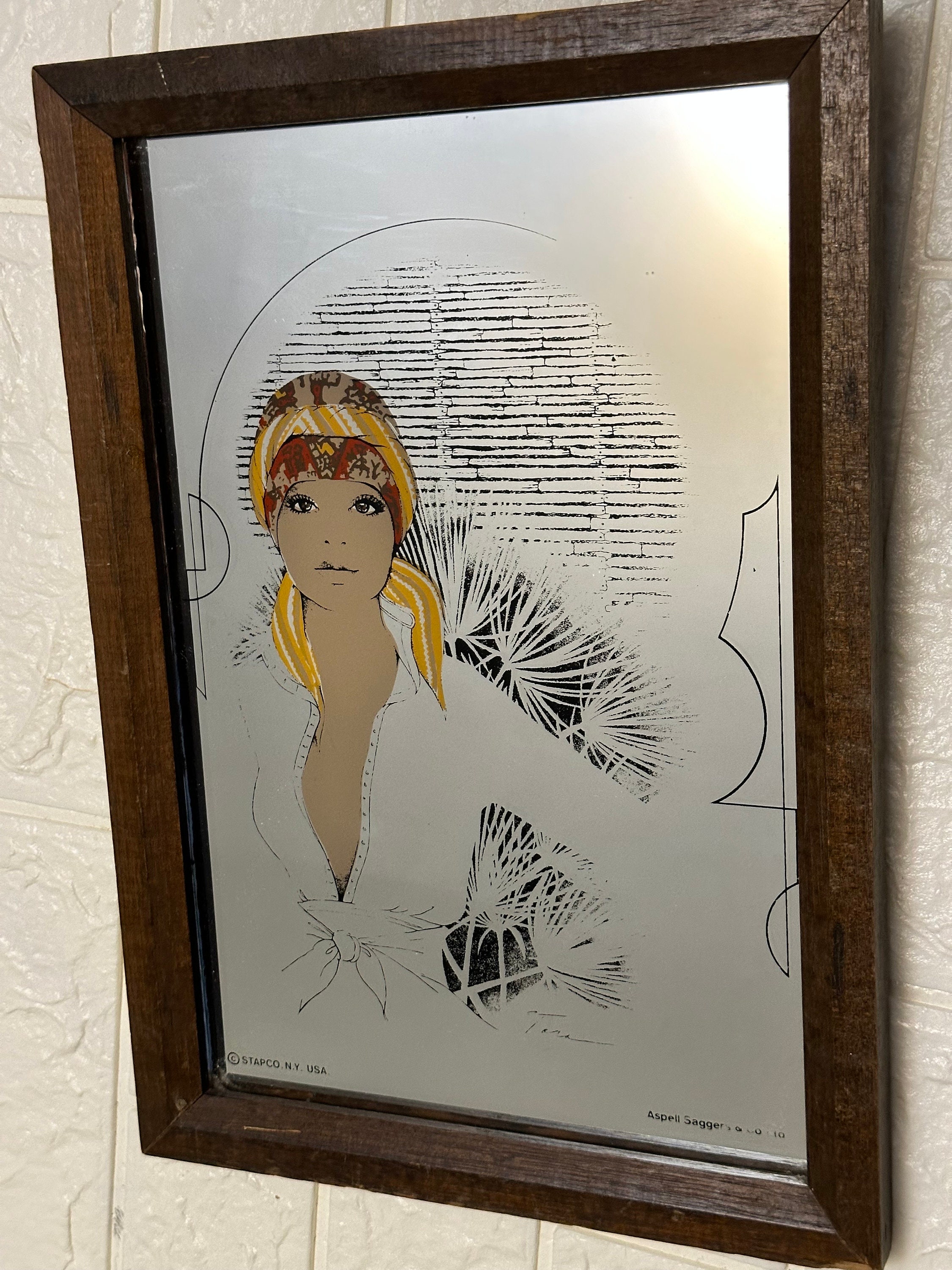 絵画 Mirror_Oil No.1 Tara Printed Mirror / Stapco USA Aspell Saggers and Co Vintage - Etsy