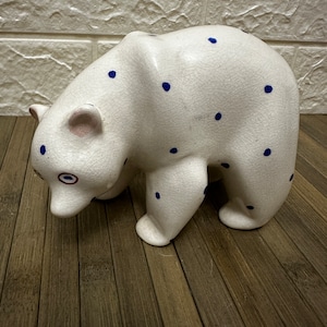 vintage plichta pottery blue spotted bear - pottery animal