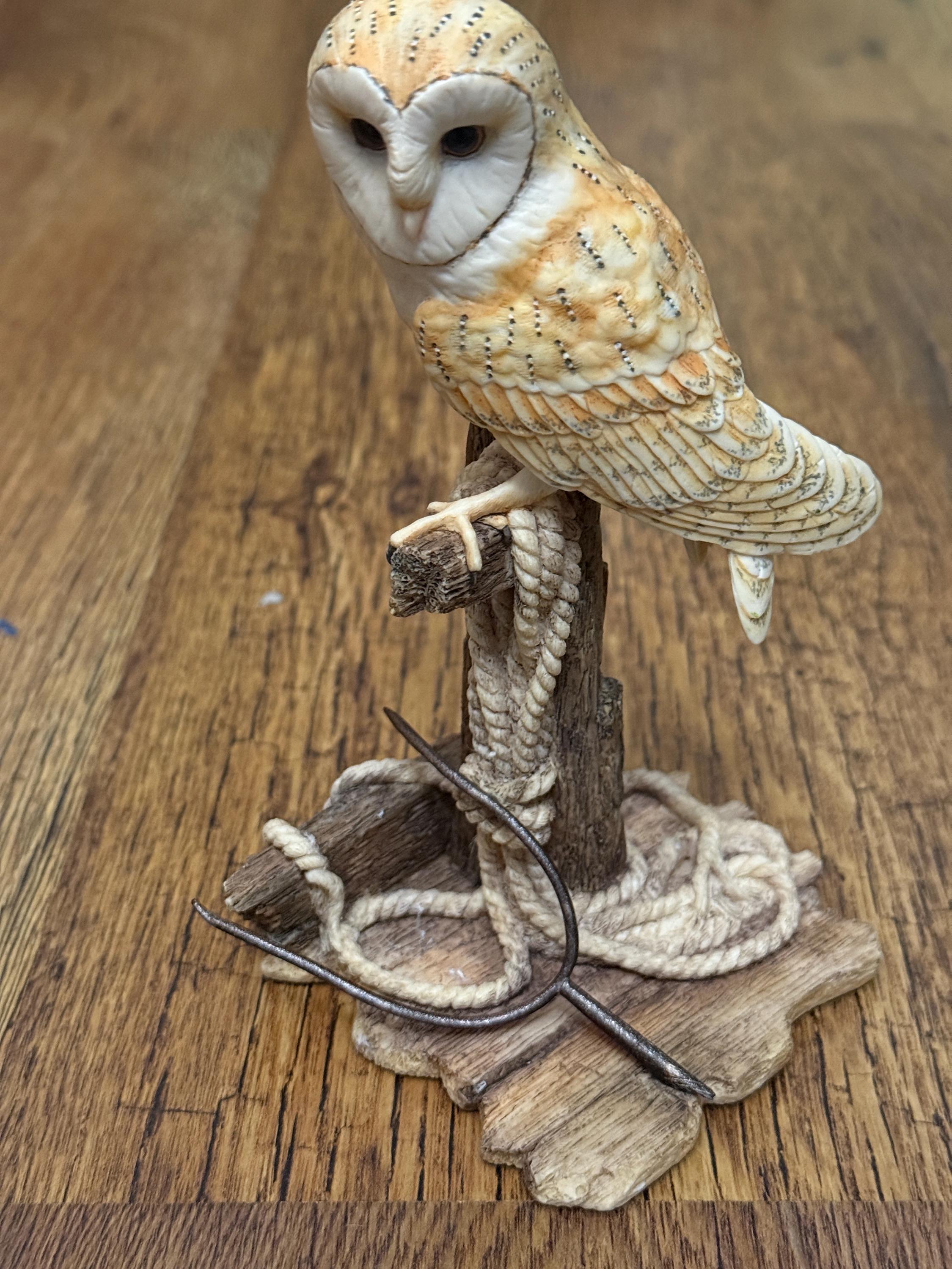 vintage Barn Owl on Perch Border Fine Arts Figurine - Ayres