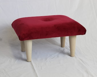 Small Buttoned Footstool Pouffe - Plush Velvet Crimson Red Mini Stool- Foot Rest - Under Desk Foot Rest - Small Ottoman- Various Colours