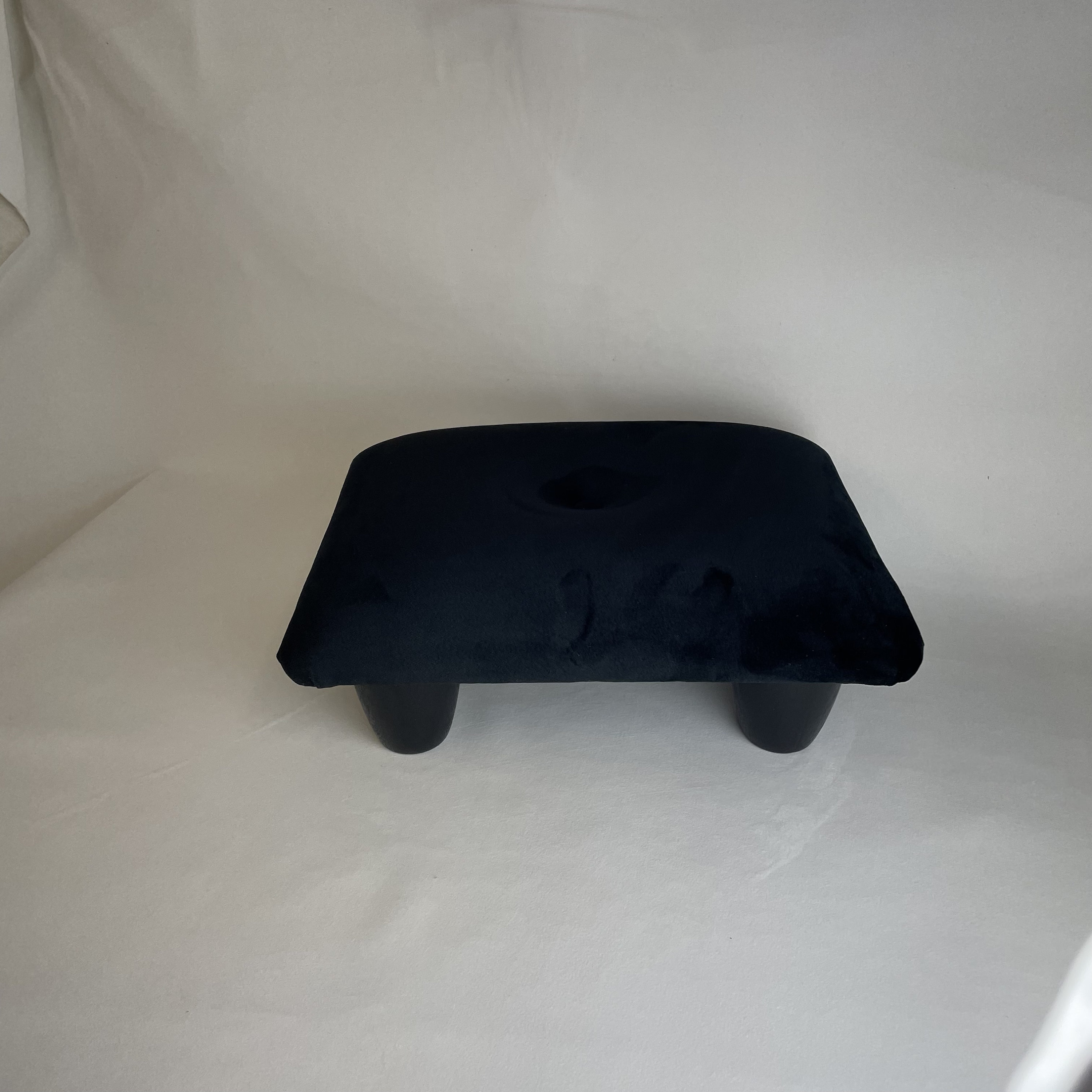 Mini Footstool Pouffe Plush Velvet Black Stool Foot Rest Under Desk Foot  Rest Small Buttoned Ottoman Black Pouffe 16 Cm 