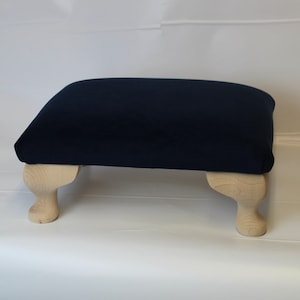 Low Queen Anne Footstool Pouffe -  Plush Velvet Indigo Navy Stool- Foot Rest - Under Desk Foot Rest - Small Buttoned Ottoman