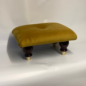 Low Footstool Pouffe - Plush Velvet Turmeric Stool- Foot Rest - Under Desk Foot Rest - Small Buttoned Ottoman