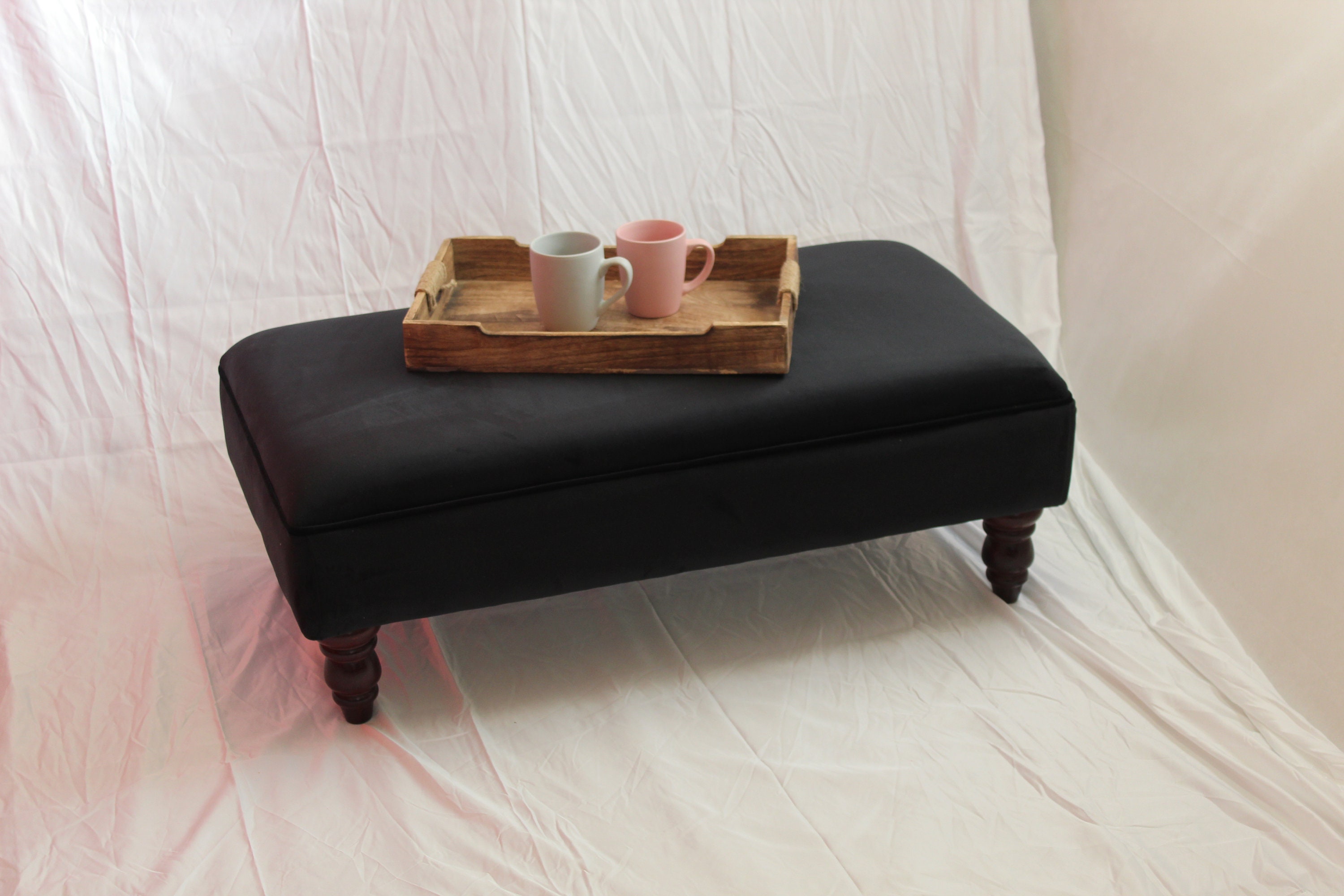 Black leather ottoman coffee table outlet