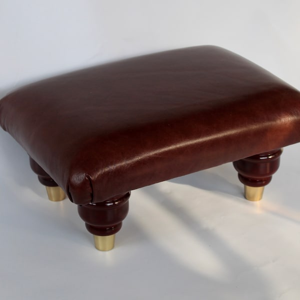 Mini Leather Footstool -Hazel Semi Aniline Leather -  Small Pouffe - Under Desk Foot Rest - Small Ottoman- Various Colours Available