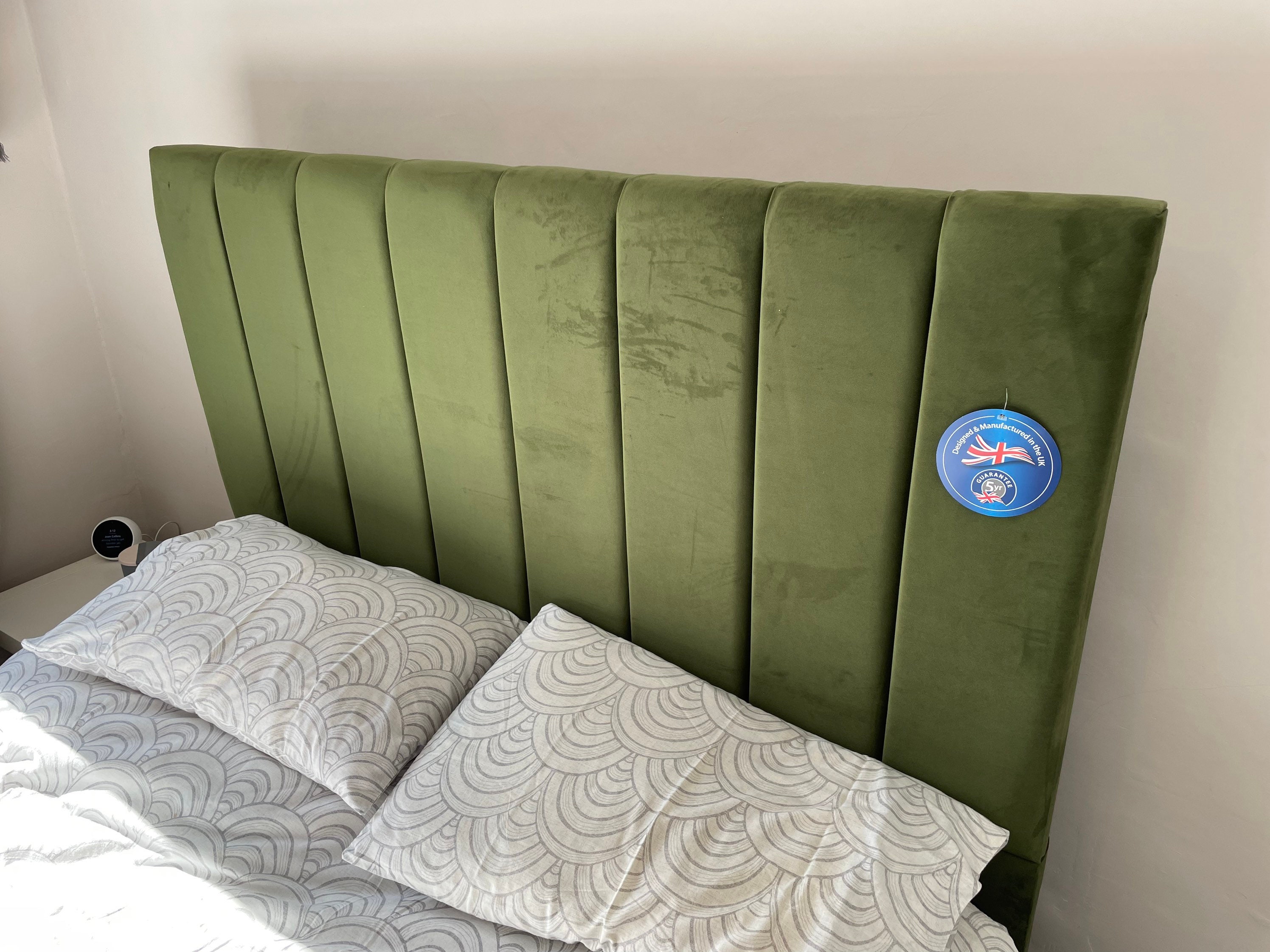 Fluted Floor Standing Headboard Plush Velvet Vine Green