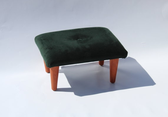 Small Buttoned Footstool Pouffe Warwick Fabrics Plush Velvet Hunter Green Stool  Foot Rest Under Desk Foot Rest Small Ottoman 