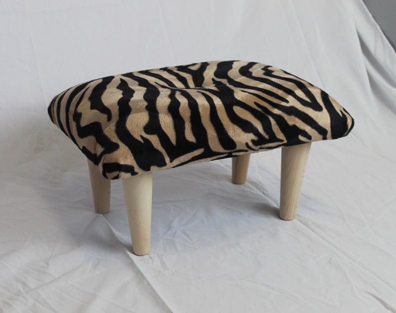 Small Buttoned Footstool Pouffe Animal Tiger print Velvet Etsy