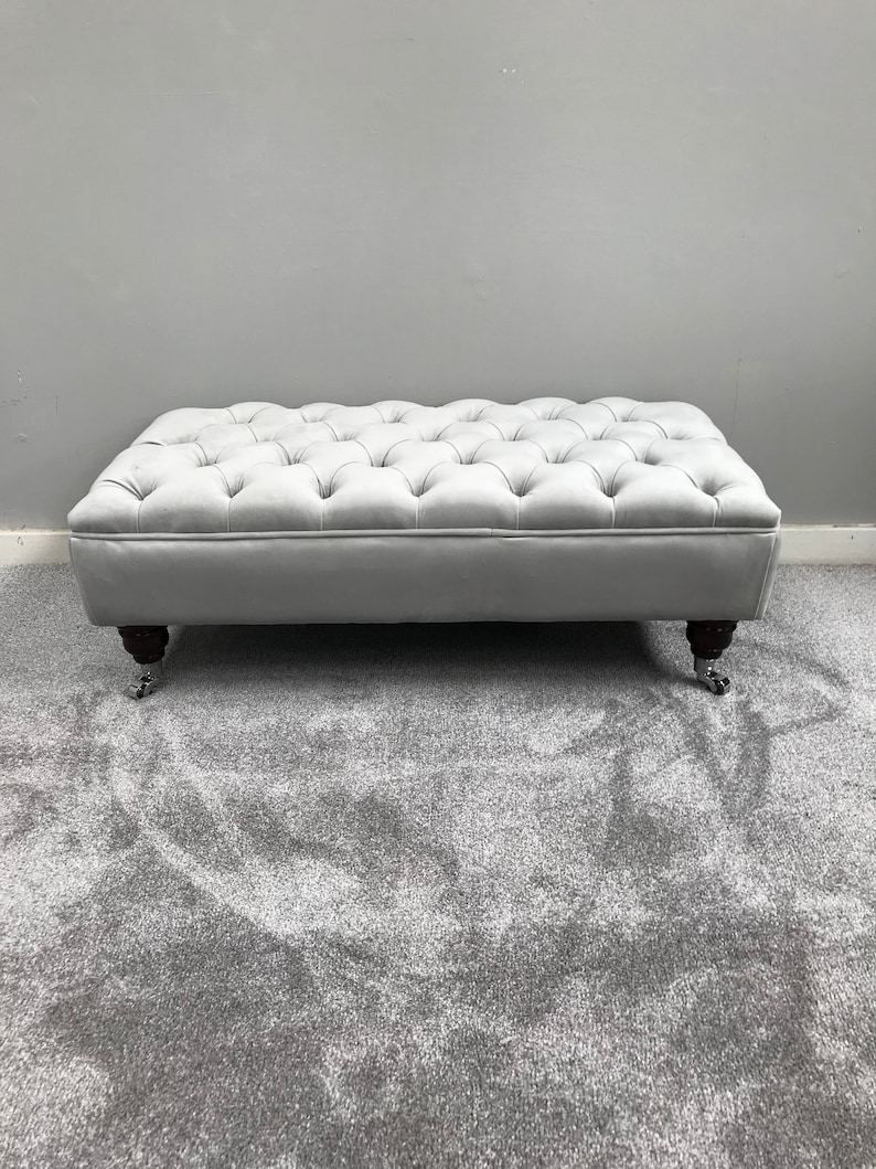 Large Grey Footstool Coffee Table Bespoke Ottoman Plush Etsy