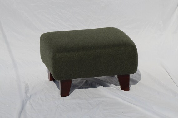 Low Square Footstool Pouffe Amatheon Wool Willow Green Green