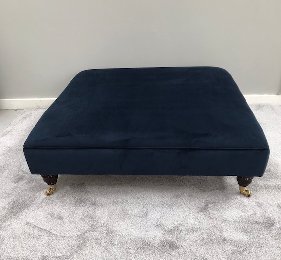 Extra Large Navy Ottoman Coffee Table Footstool Plush Velvet