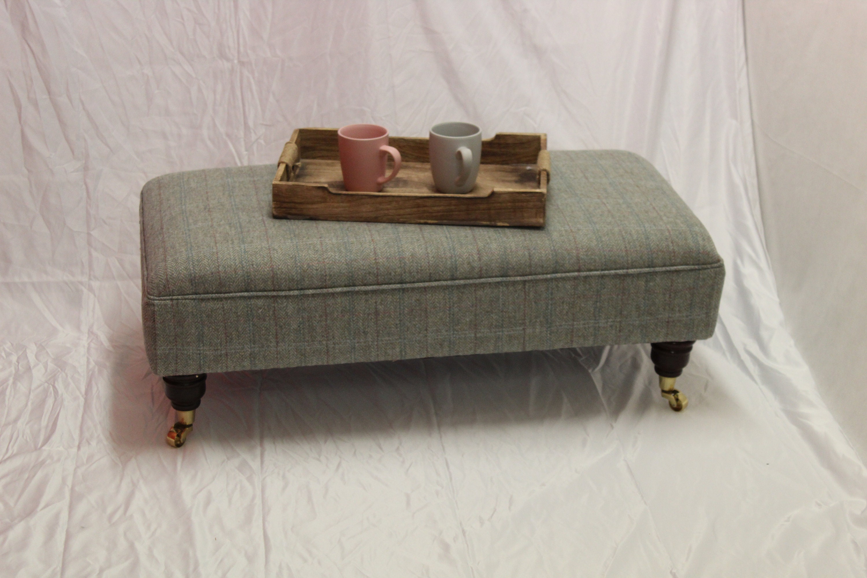 Harris Tweed Flat Top Footstool Coffee Table Handmade in Etsy UK