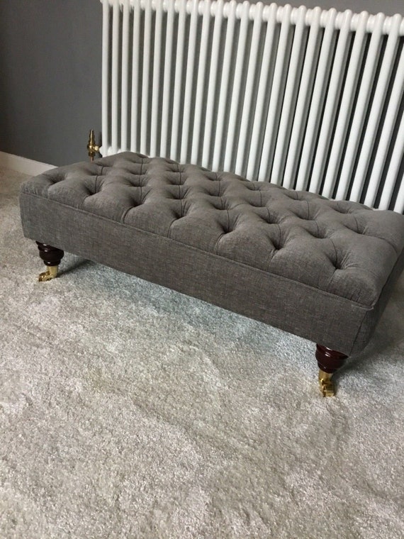 Large Grey Footstool Coffee Table Bespoke Ottoman Rouen Warwick Fabric Ash Chesterfield Deep Buttoned Stool Pouffe Etsy UK