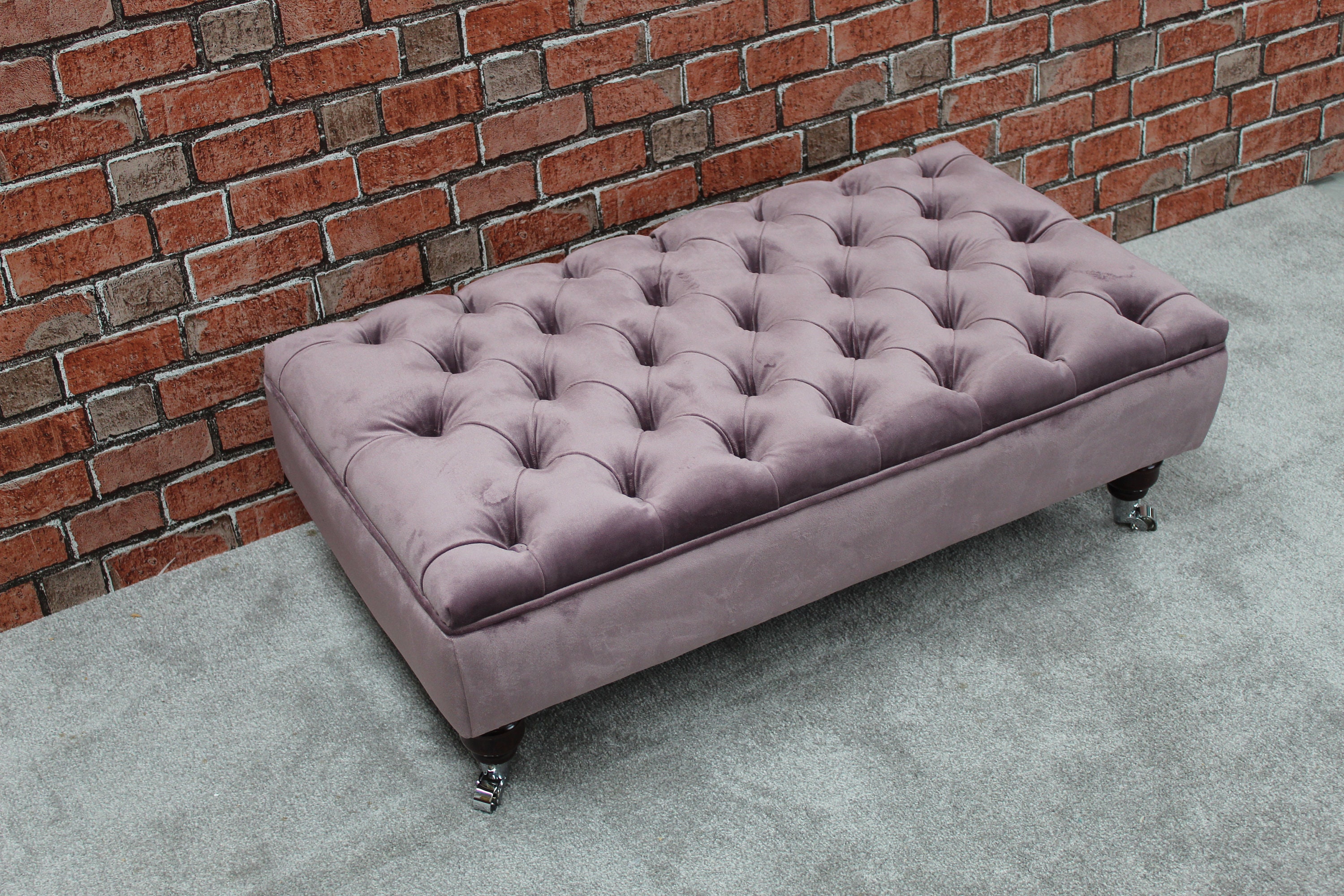 NEW LARGE deep buttoned  footstool stool chesterfield  fabric IBIZA14 