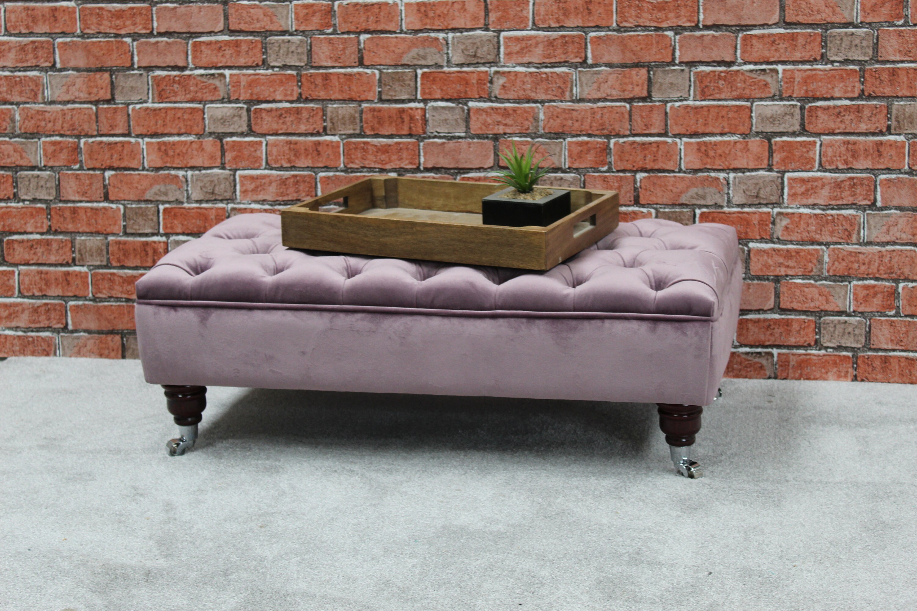 Buy Large Deep Buttoned Chesterfield Footstool Ottoman Handmade Lavender Mystic Velvet Fabric Tufted Furniture Coffee Table Online in India Etsy