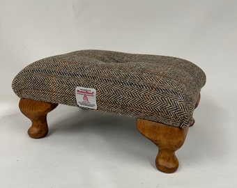 Herringbone Harris Tweed HB133 Queen Anne Stool - Small buttoned Footstool - Under Desk Foot Rest - Small Ottoman-  Tartan Pouffe