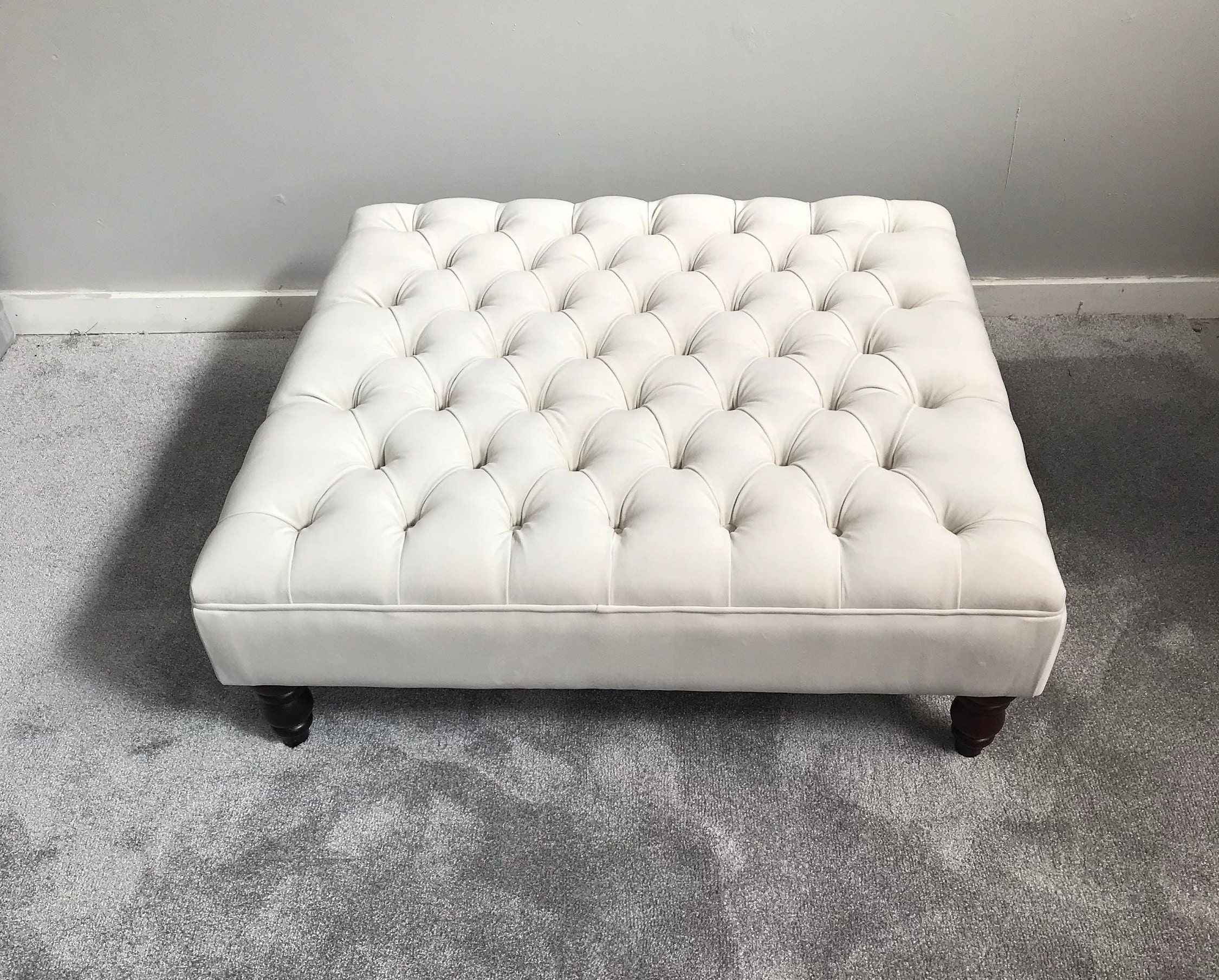 Extra Large Bespoke off White Footstool Coffee Table Ottoman Plush