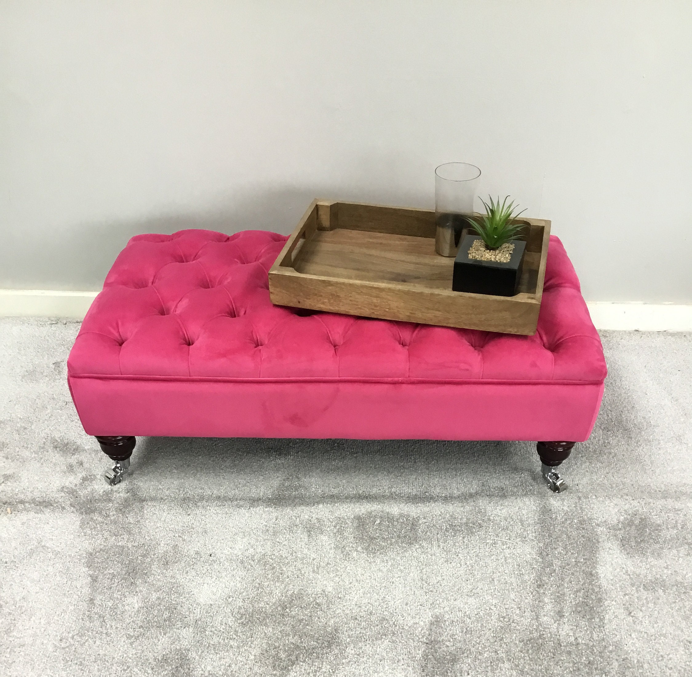 Large Bespoke Peony Pink Footstool Coffee Table Ottoman Plush