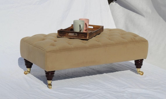 Large Bespoke Ottoman Footstool Coffee Table Plush Velvet Bark Warwick Fabric Chesterfield deep Buttoned Stool Pouffe Ottoman Etsy