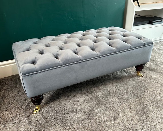 Large Bespoke Steel Grey Footstool Coffee Table Ottoman Plush Velvet Warwick Fabric Various Colours Chesterfield Deep Buttoned Stool Etsy Israel