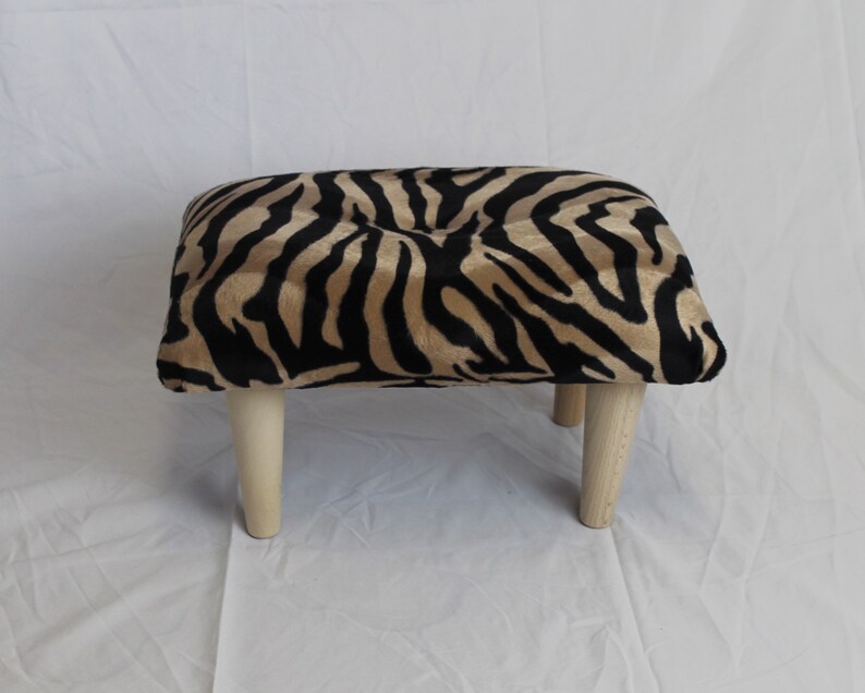 Small Buttoned Footstool Pouffe Animal Tiger print Velvet Etsy
