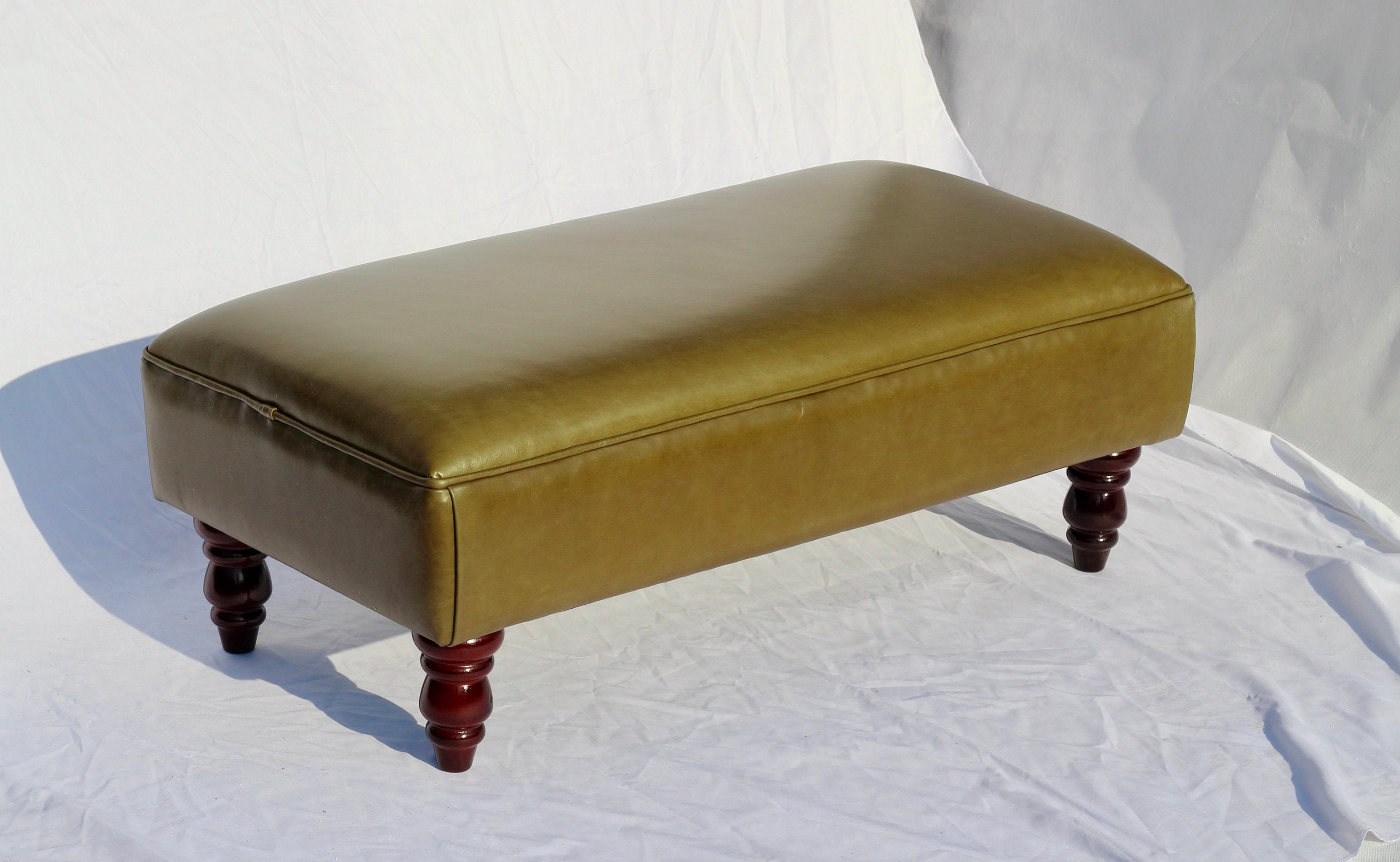 Green leather footstool online