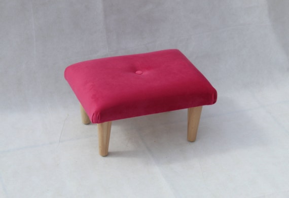 Small Buttoned Footstool Pouffe Warwick Fabrics Plush Velvet Peony Pink  Stool Foot Rest Under Desk Foot Rest Small Ottoman 