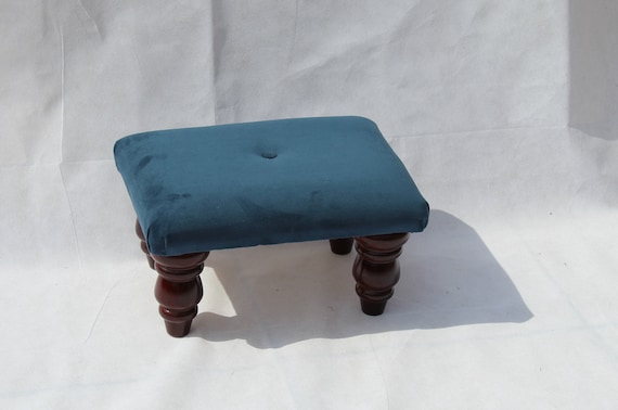 Small Buttoned Footstool Pouffe Warwick Fabrics Plush Velvet