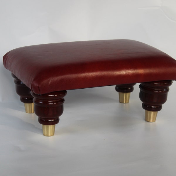 Mini Leather Footstool -Crimson Semi Aniline Leather -  Small Pouffe - Under Desk Foot Rest - Small Ottoman- Various Colours Available