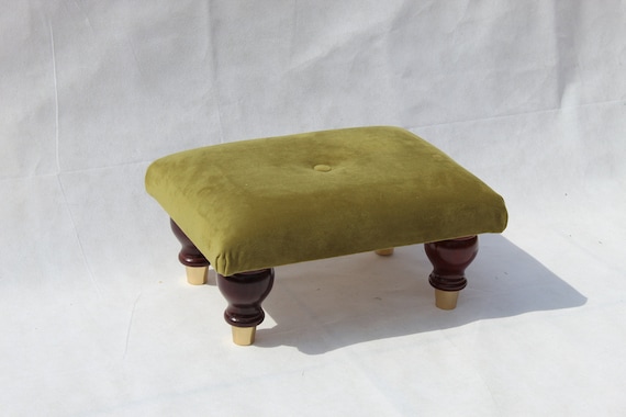 Small Buttoned Footstool Pouffe Warwick Fabrics Plush Velvet