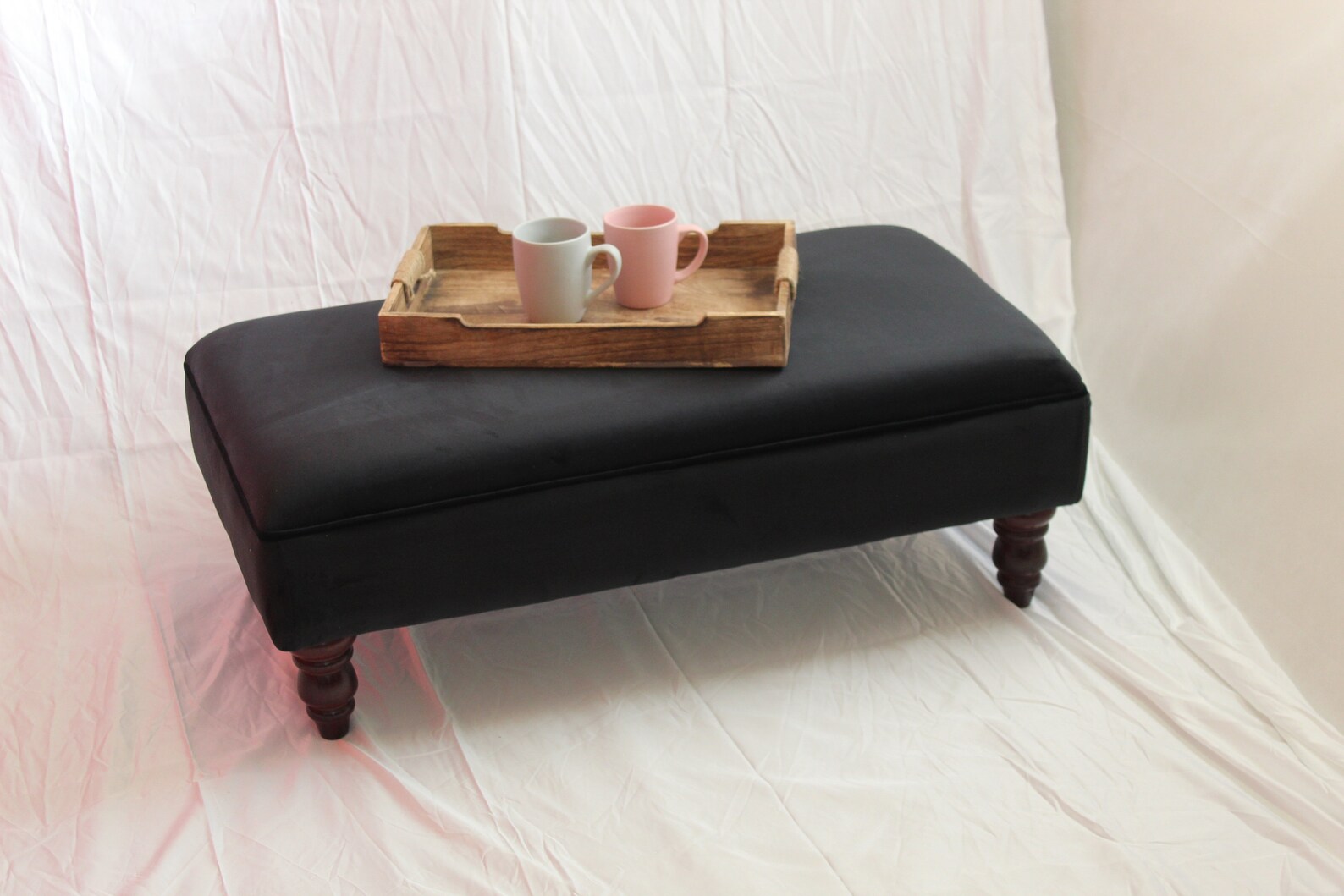 Black Velvet Ottoman Coffee Table Footstool Plush Velvet Etsy