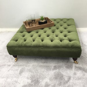 Extra Large Vine Green Footstool - Coffee Table - Ottoman -  Bespoke - Plush Velvet Warwick Fabric- Various Colours - Upholstered Stool