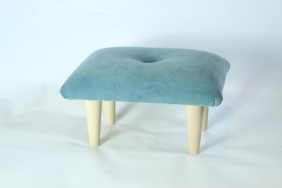 Small Buttoned Footstool Pouffe Warwick Fabrics Plush Velvet