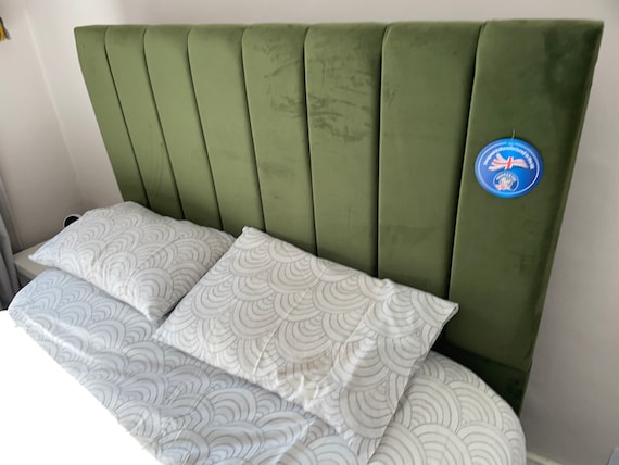 Fluted Floor Standing Headboard Plush Velvet Vine Green
