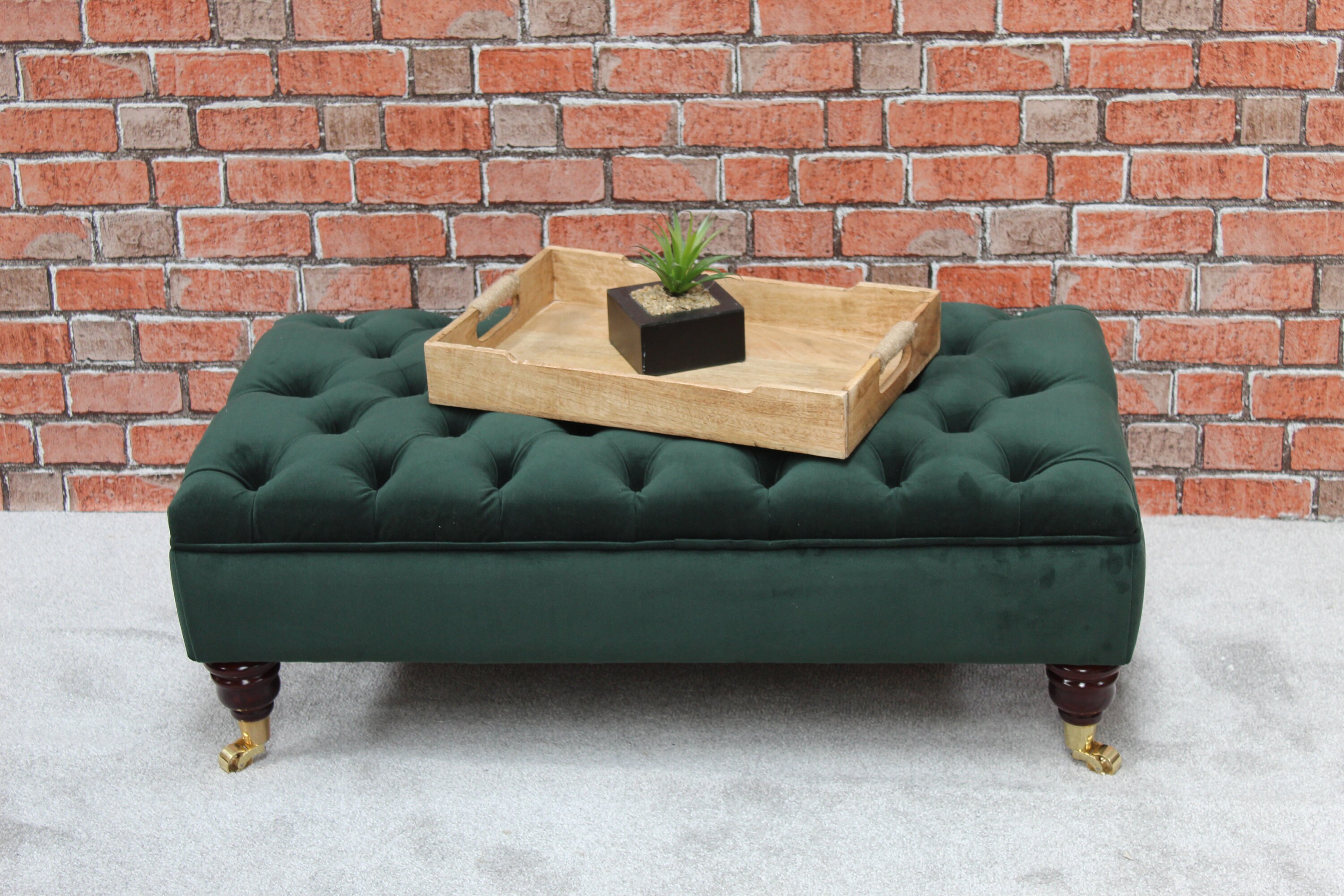 Large Bespoke Ottoman Footstool Coffee Table Plush Velvet Warwick Fabric Hunter Green Chesterfield deep Buttoned Stool Etsy