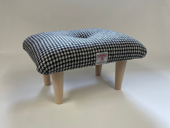 Black and White Houndstooth Footstool Harris Tweed Stool Small