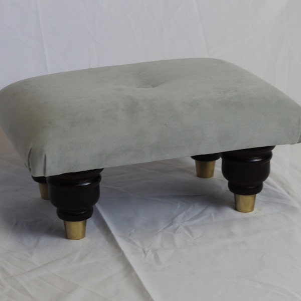 Low Footstool Pouffe - Warwick Fabrics Plush Velvet Silver Stool- Foot Rest - Under Desk Foot Rest - Small Buttoned Ottoman