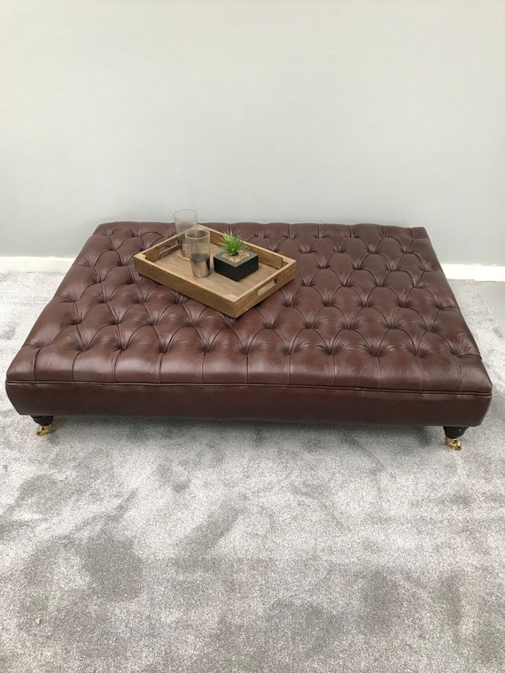 Extra Large Bespoke Leather Footstool Ottoman Coffee Table Dark Brown Various Colours Available - Large Leather Footstool Coffee Table Extra Large Bespoke Leather Footstool Ottoman Coffee Table Dark Brown Various Colours Available - Large Leather Footstool Coffee Table