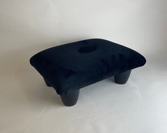 Mini Footstool Pouffe - Plush Velvet Black Stool- Foot Rest - Under Desk Foot Rest - Small Buttoned Ottoman - Black Pouffe -16 cm