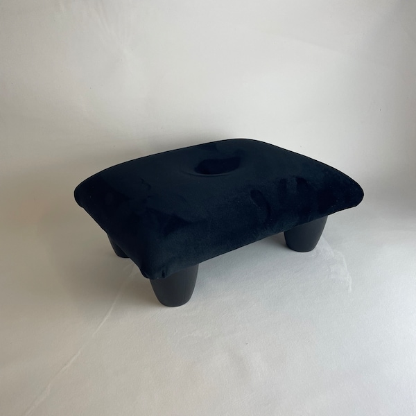 Mini Footstool Pouffe - Plush Velvet Black Stool- Foot Rest - Under Desk Foot Rest - Small Buttoned Ottoman - Black Pouffe -16 cm