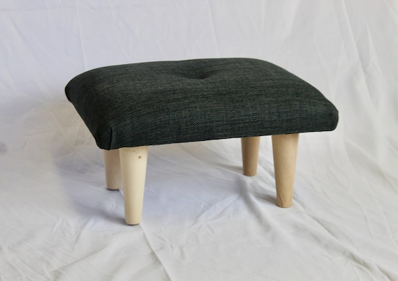 Small Buttoned Footstool Pouffe Colorado Slate Grey Mini Stool