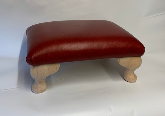 Mini Leather Footstool Crimson Semi Aniline Leather Small Pouffe