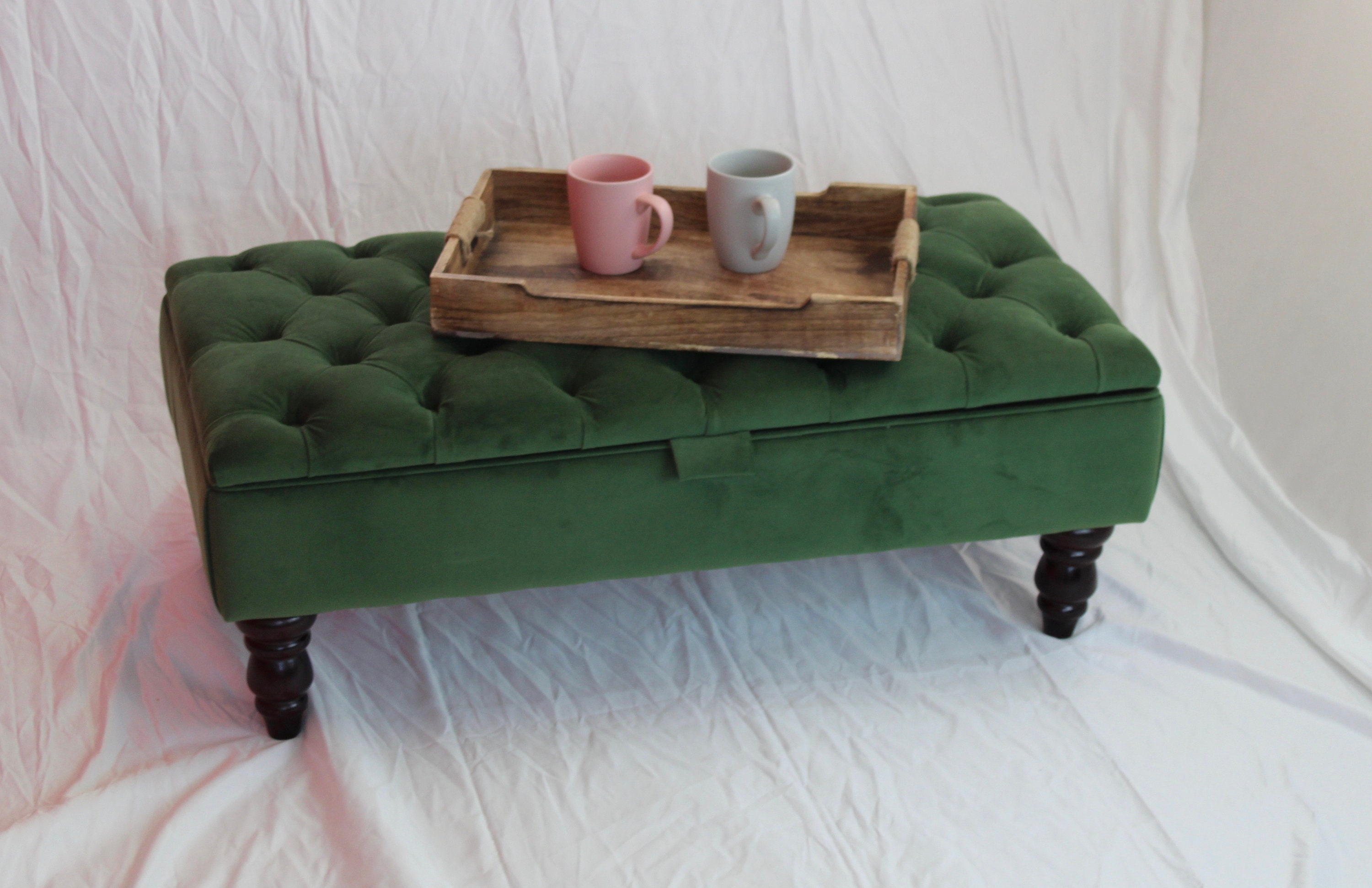 Dark green velvet footstool discount